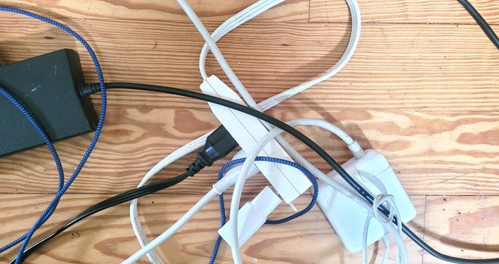 a mess of electrical cords