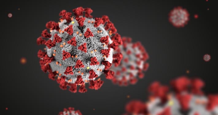 magnified view of coronavirus particles
