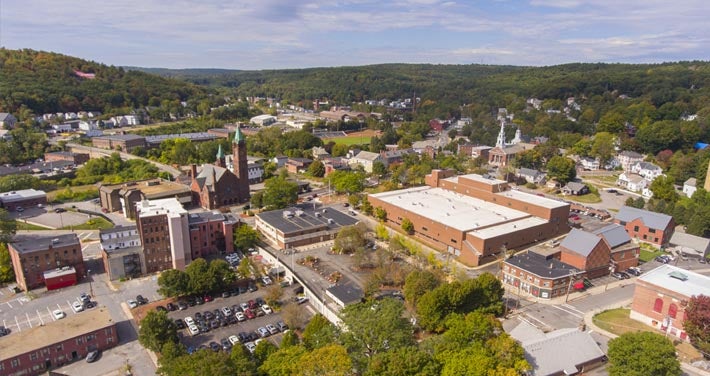 aerial view of the city of Fitchburg, Massachusetts