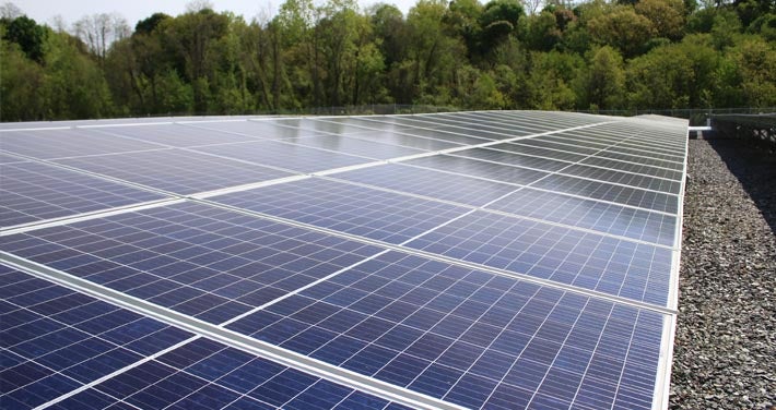 closeup view of a row of solar panels at Unitil's Solarway